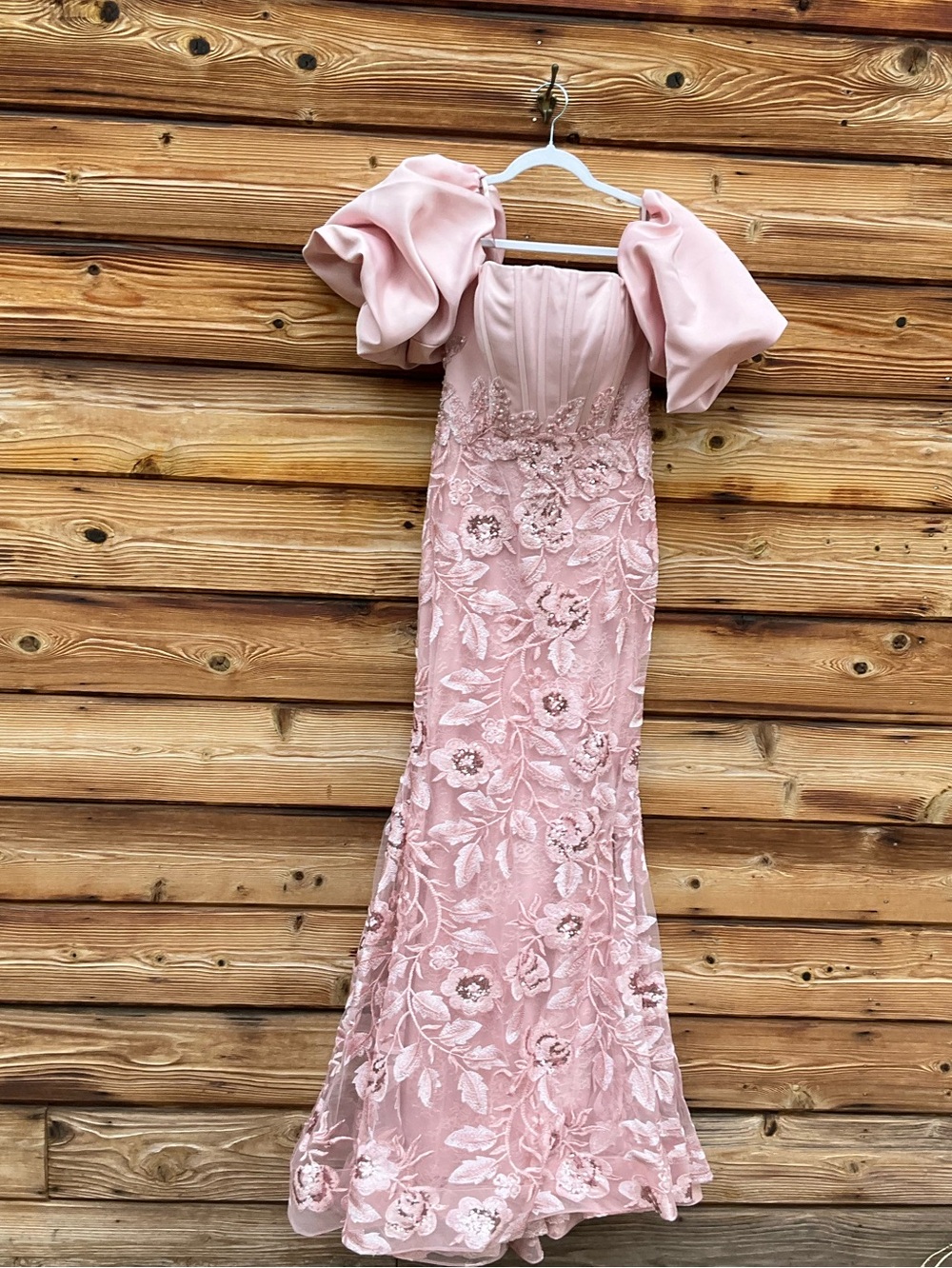 MAC DUGGAL Pink Size 6 Satin Off The Shoulder Embroidered Mermaid Gown - Picture 5 of 13